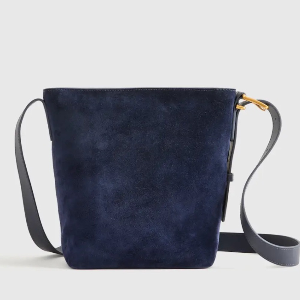 Quince Italian Suede Bucket Crossbody Bag in Midnight